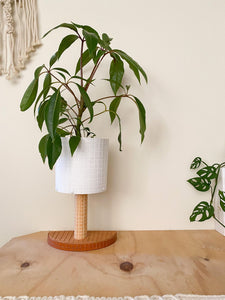 Stix & Flora Leather Plant Stand / Tan and White